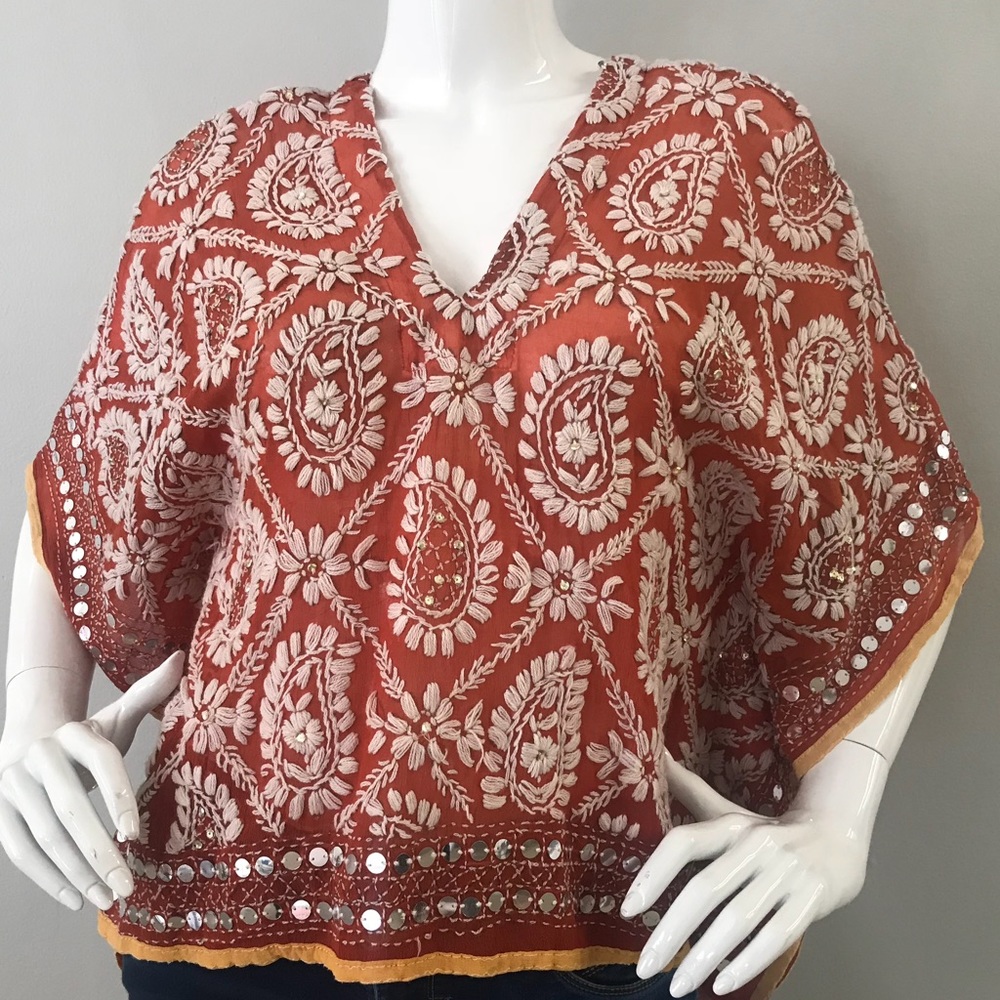 Pretty Poncho Top Embellished with Embroidery